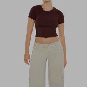 Forever 21 Rust Ribbed Short Sleeve Top